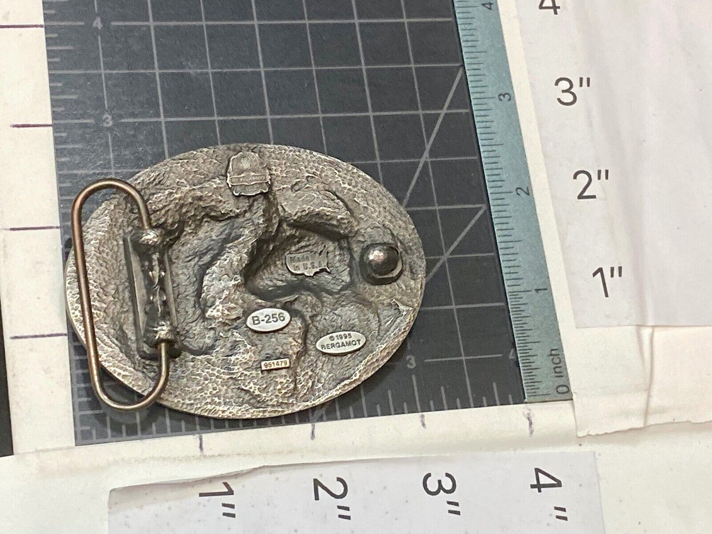 1995 Two Horse Head's Native American Indian Feather Bergamot B-256 belt buckle