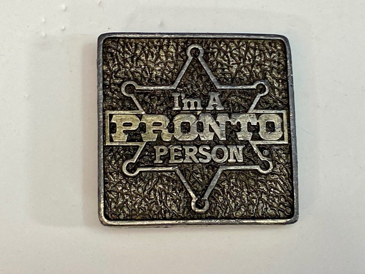 Vintage 1981 I'm A Pronto Person Itt Phillips Drill Tool Equipment Belt Buckle