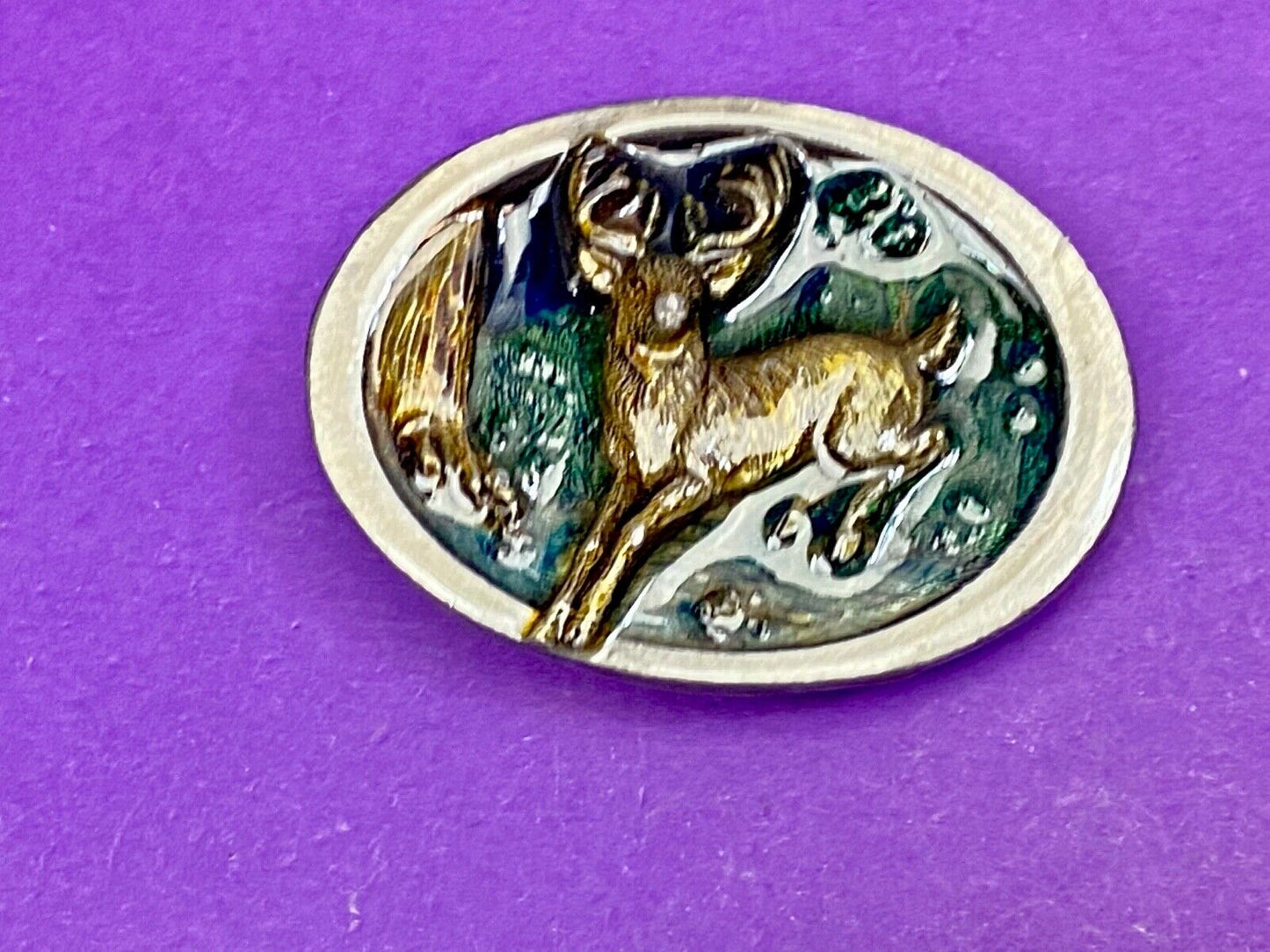 Vintage 1986 C+J Running Jumping Deer In Nature Belt Buckle