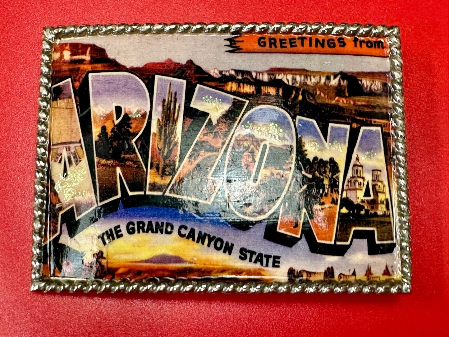 The Beautiful State of Arizona AZ post card style picture belt buckle