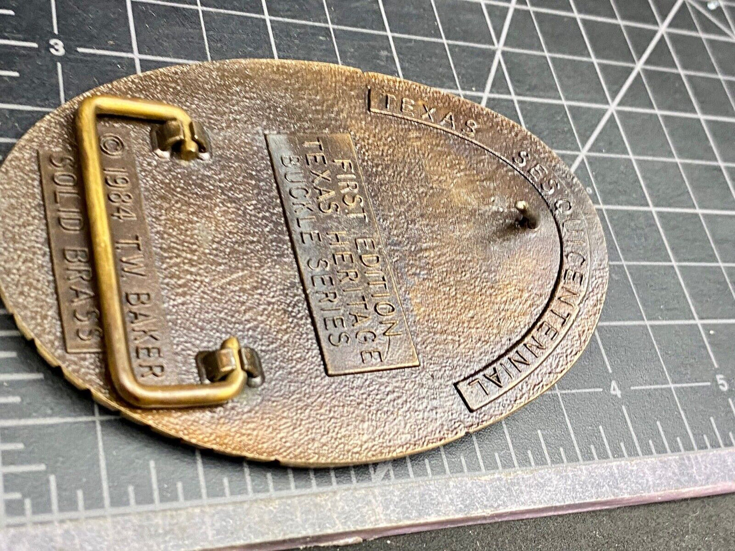 Vintage 1st edition TEXAS Sesquicentennial 1984 T.W. Baker Brass belt buckle