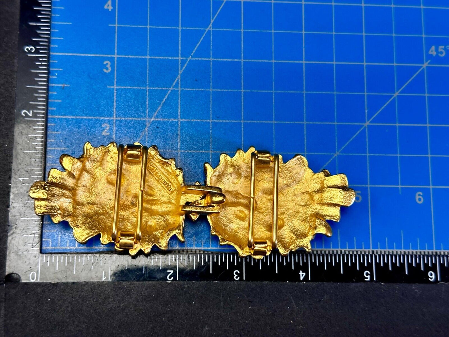 Textured Leaf Shaped Two Piece interlocking Gold Tone Belt Buckle by Paquette