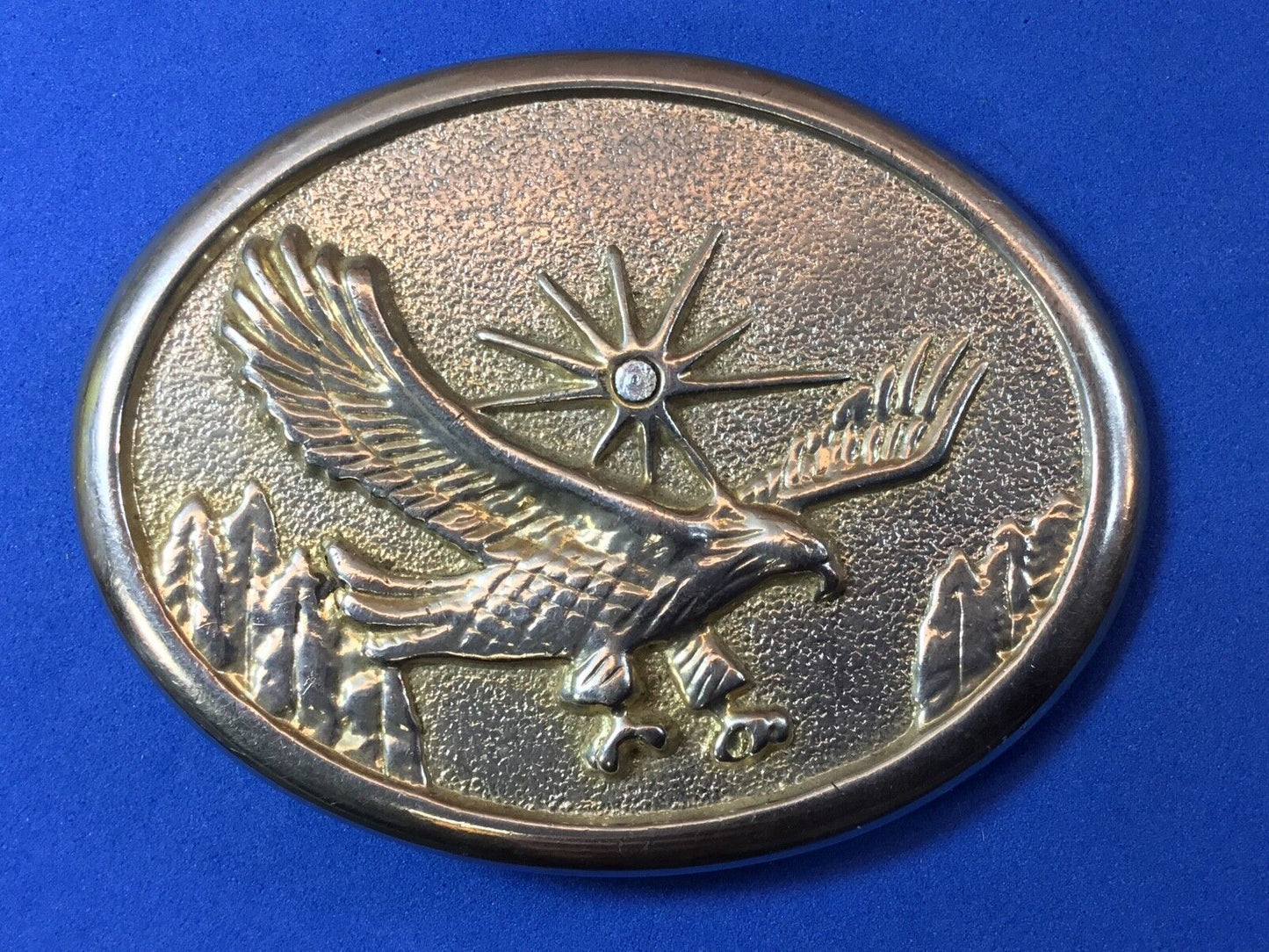 Vintage Belt Buckle. - American Eagle over mountainside featuring Rhinestone