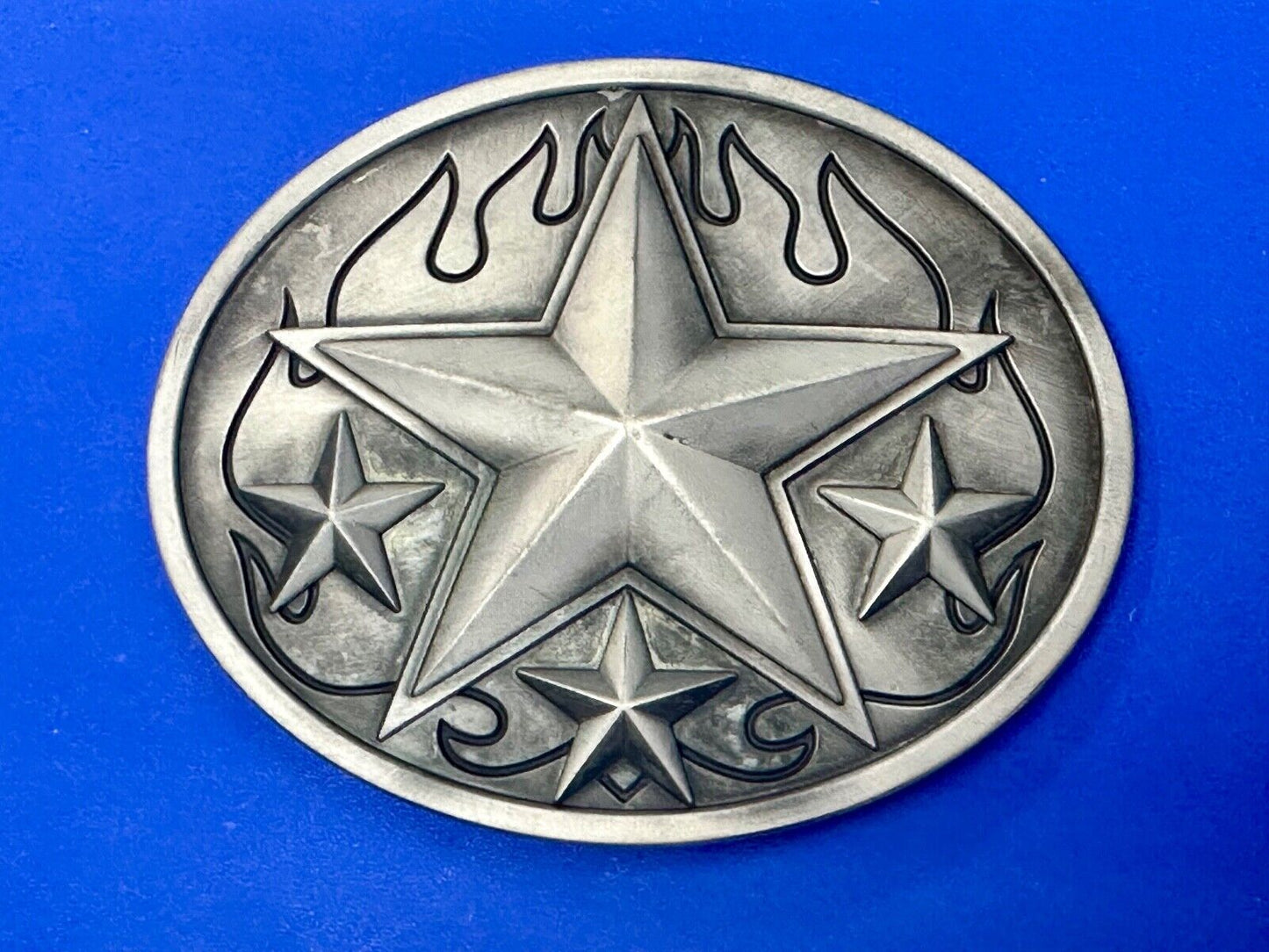 3d Nautical Celtic STAR in flames silver tone oval 4" wide belt buckle
