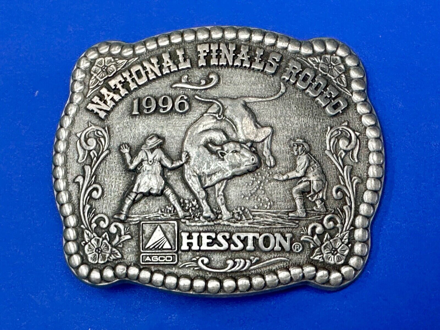 1996 NFR Rodeo Finals Steer Wrestling Cowboy Adult size belt buckle