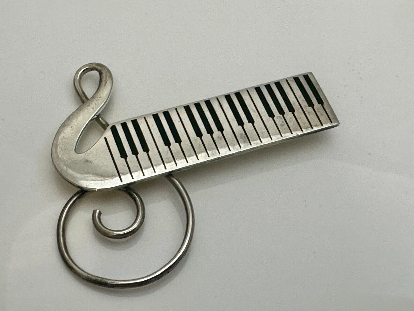 Treble Clef Piano Music Keyboard Musician Vtg. Brooch Pin Sterling 925 Mexico