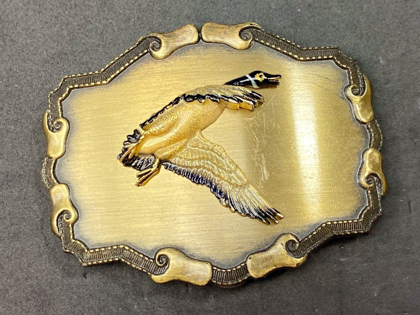 Vintage 1977 GOOSE Western Framed Raintree Belt Buckle - Grouse? Eagle?