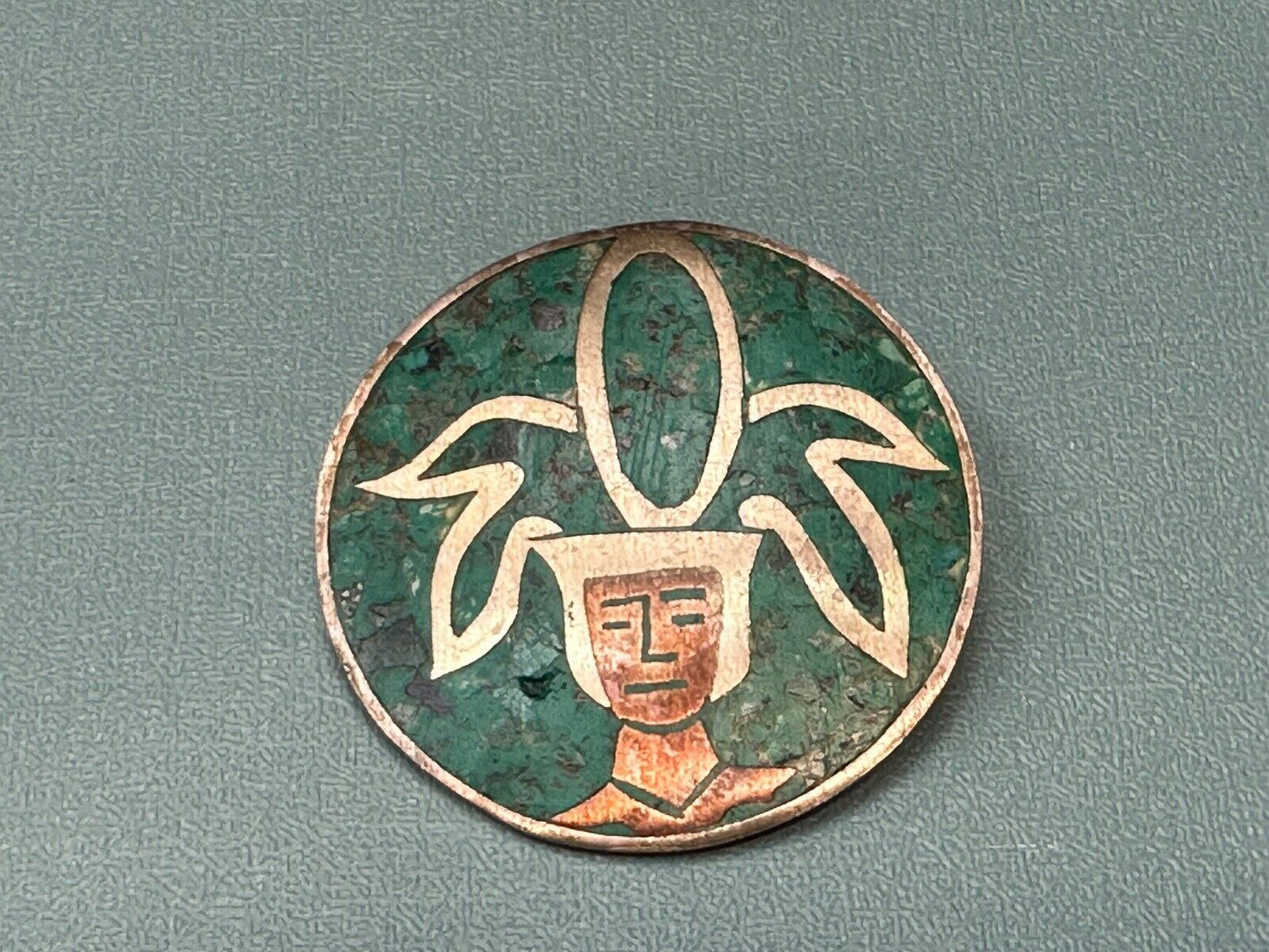 Beautiful Inlaid Person Figure Face sterling silver brooch - CPR Mexico 925