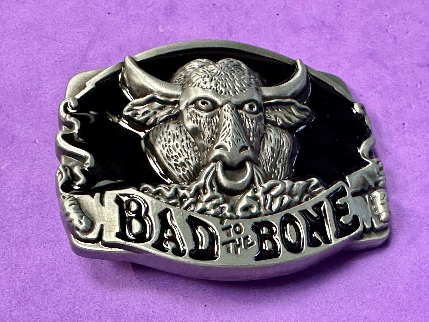 BAD TO THE BONE! RAGING BULL NOVELTY WESTERN RODEO COWBOY'S RIDER BELT BUCKLE