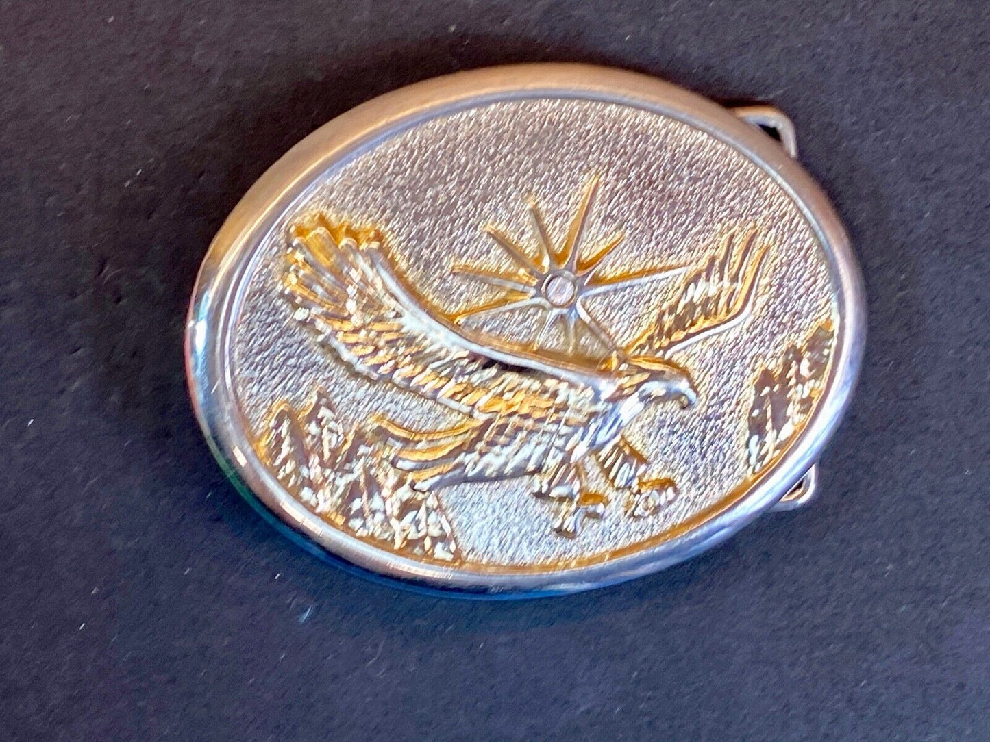 Vintage Flying Classic Bald Eagle With Rhinestone As Sun Starburst Belt Buckle