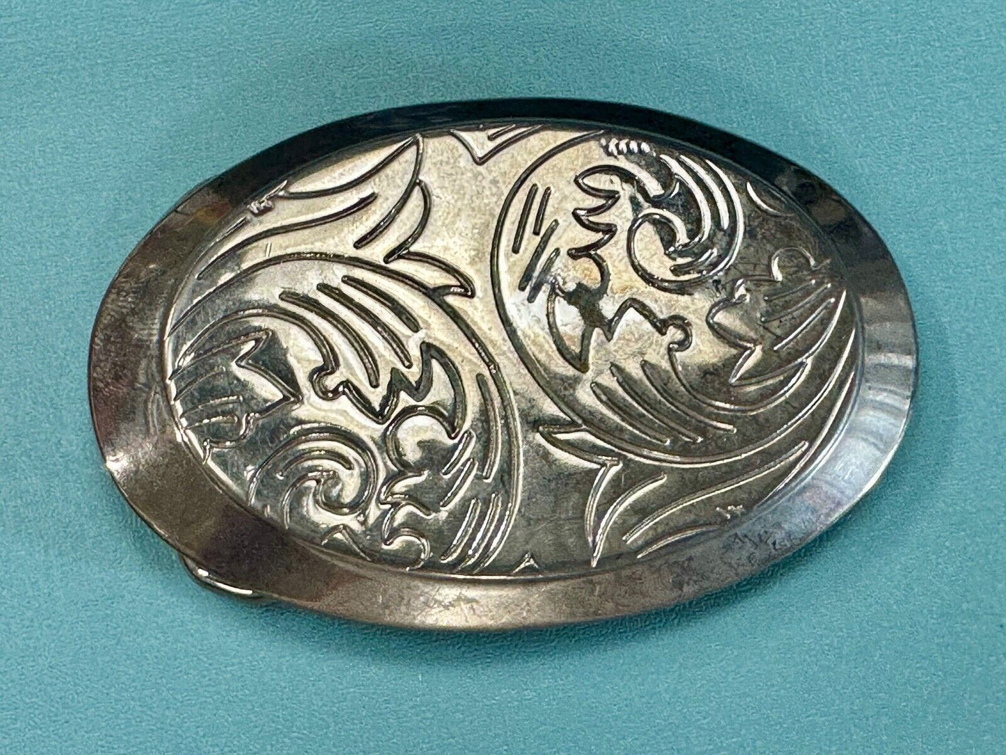 Vintage Engraved vintage western flower swirl design oval belt buckle