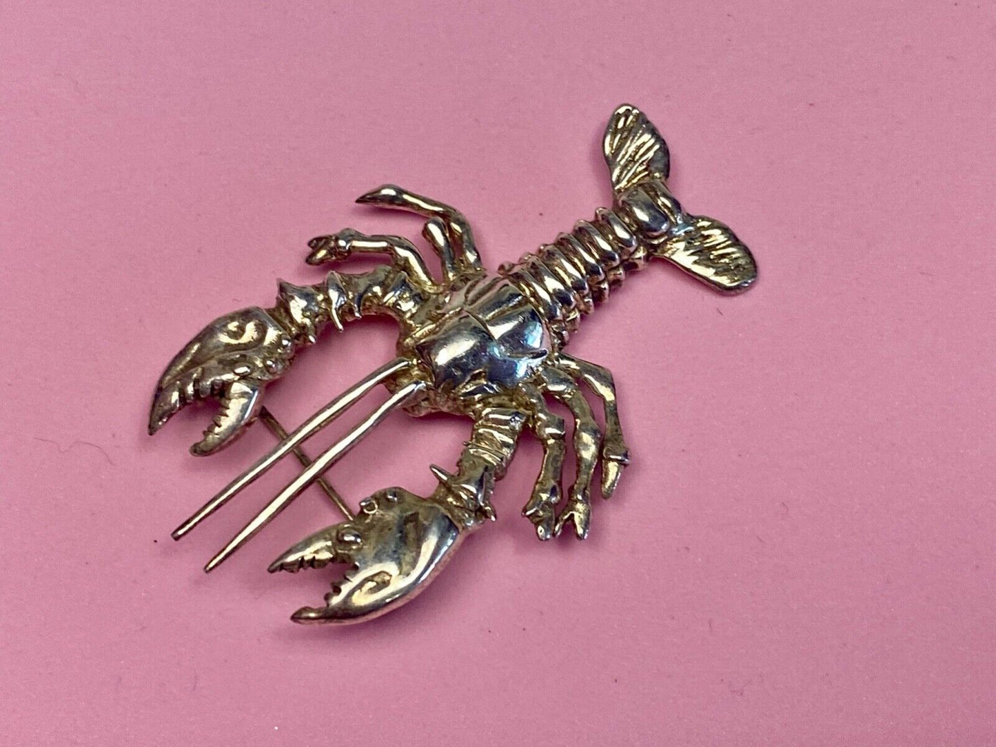 Vintage Lobster 925 Sterling Silver Brooch Pin Mexico Crawfish Cray Crustacean