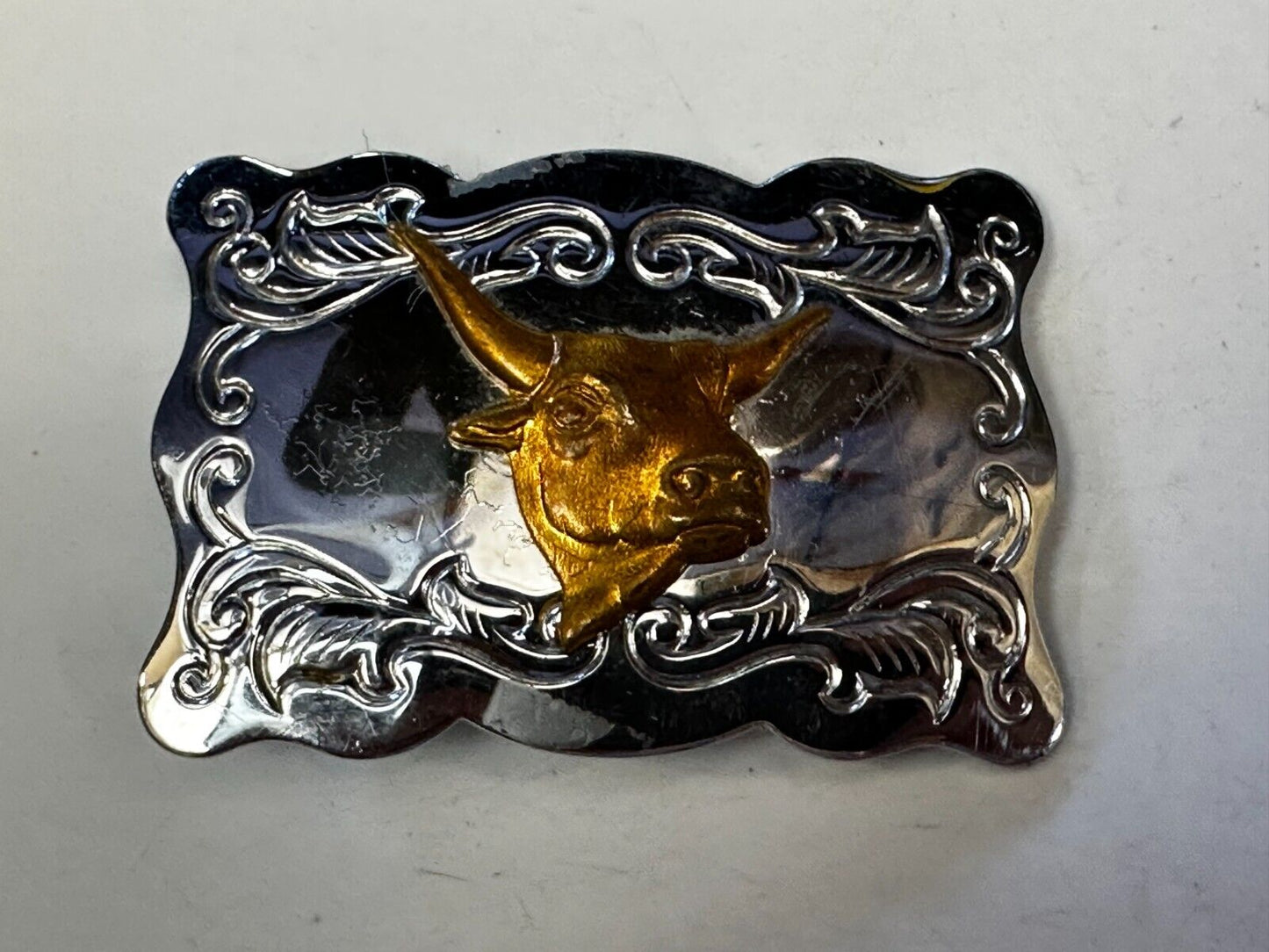 Vintage Cowboys Longhorn W/ Engraved Swirl Pattern Belt Buckle By Chambers