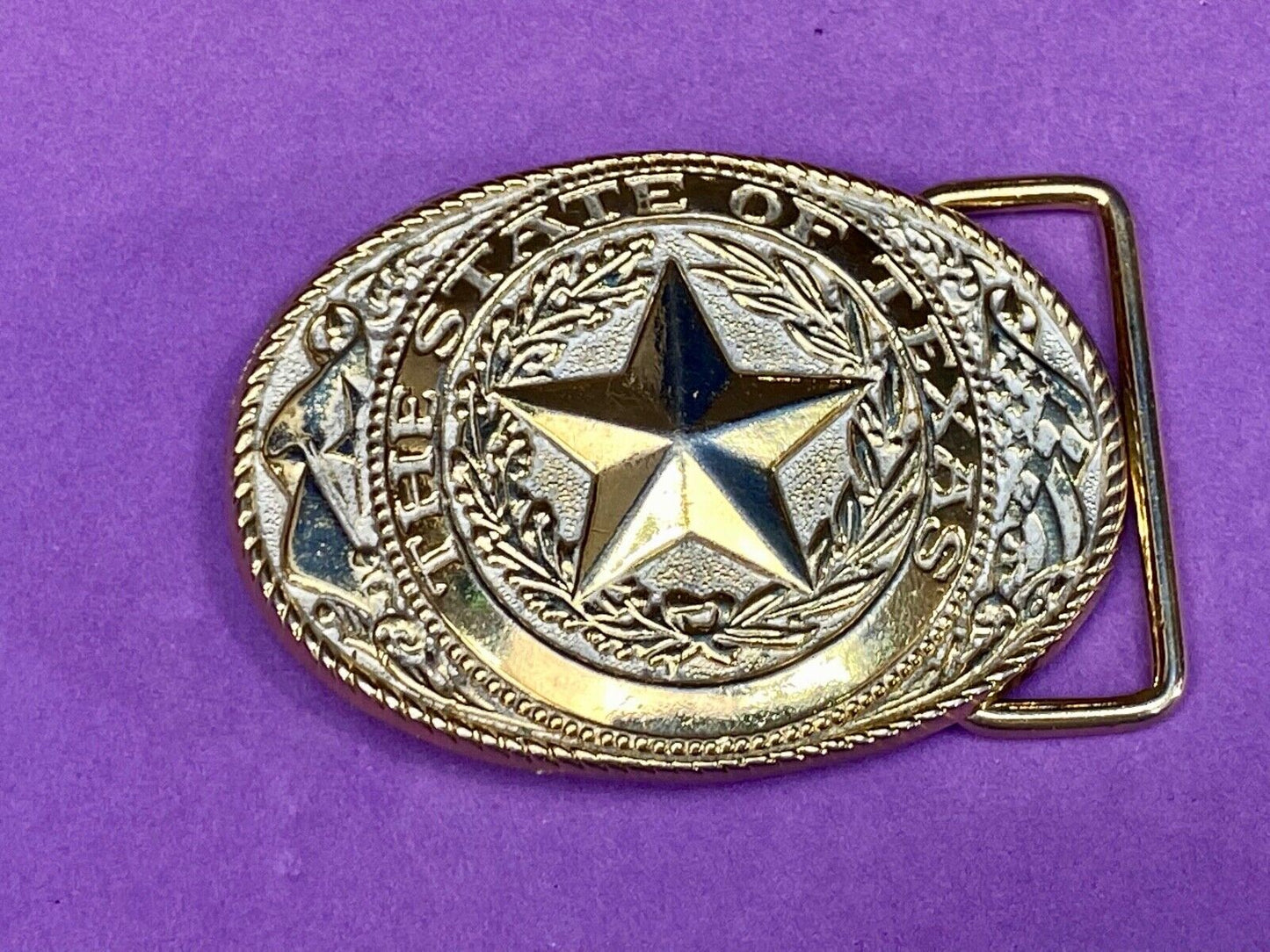 The Great State Of Texas Star Commemorative Gold & Cream Color Belt Buckle