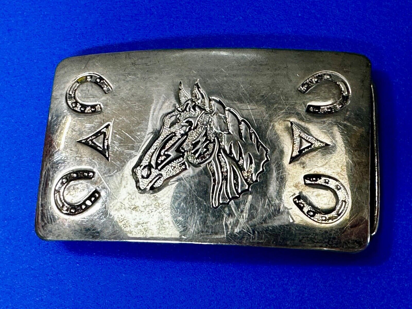 Vintage Chambers Horse Head with Horseshoes Vintage Southwestern Belt Buckle