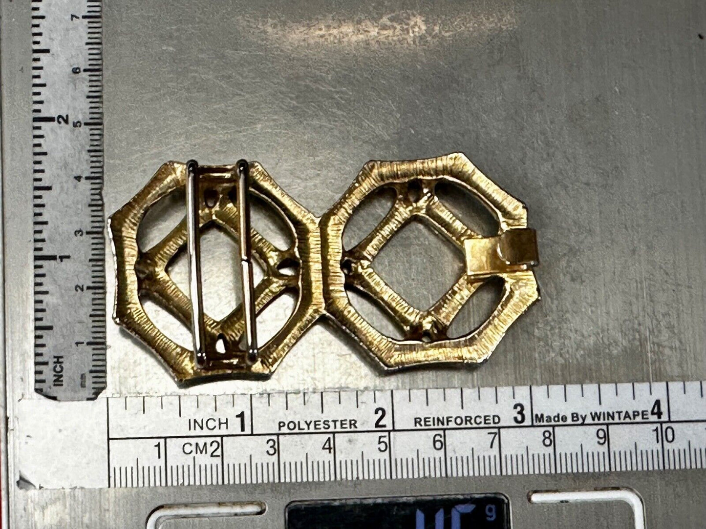 Bamboo Pattern Design See Through 3" wide Gold Tone Vintage Belt Buckle