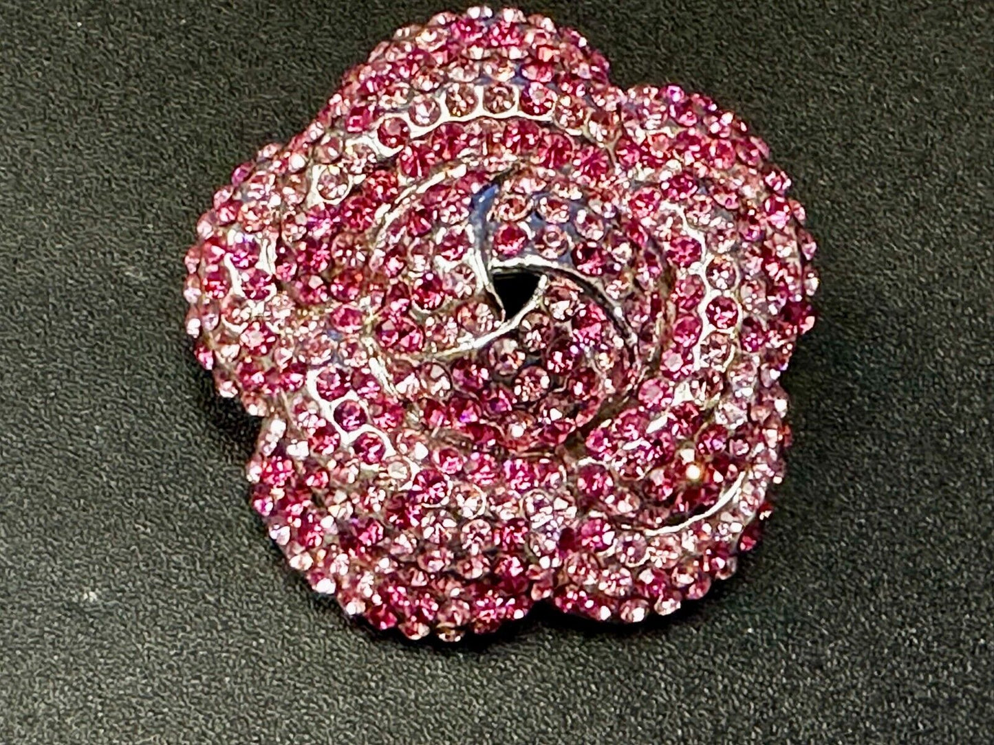 Beautiful Flower Blossom Red Rhinestone Covered Silver Tone Brooch Pin by Y&J
