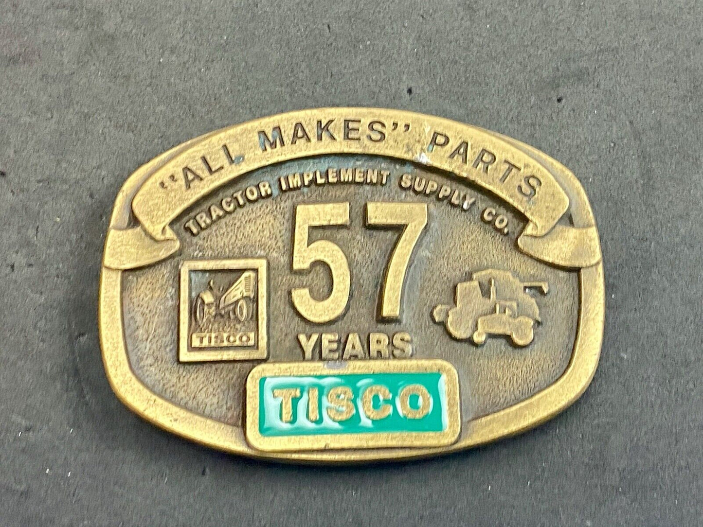 Tisco Tractor Implement Supply 57 years Spec Cast Brass Belt Buckle series 5