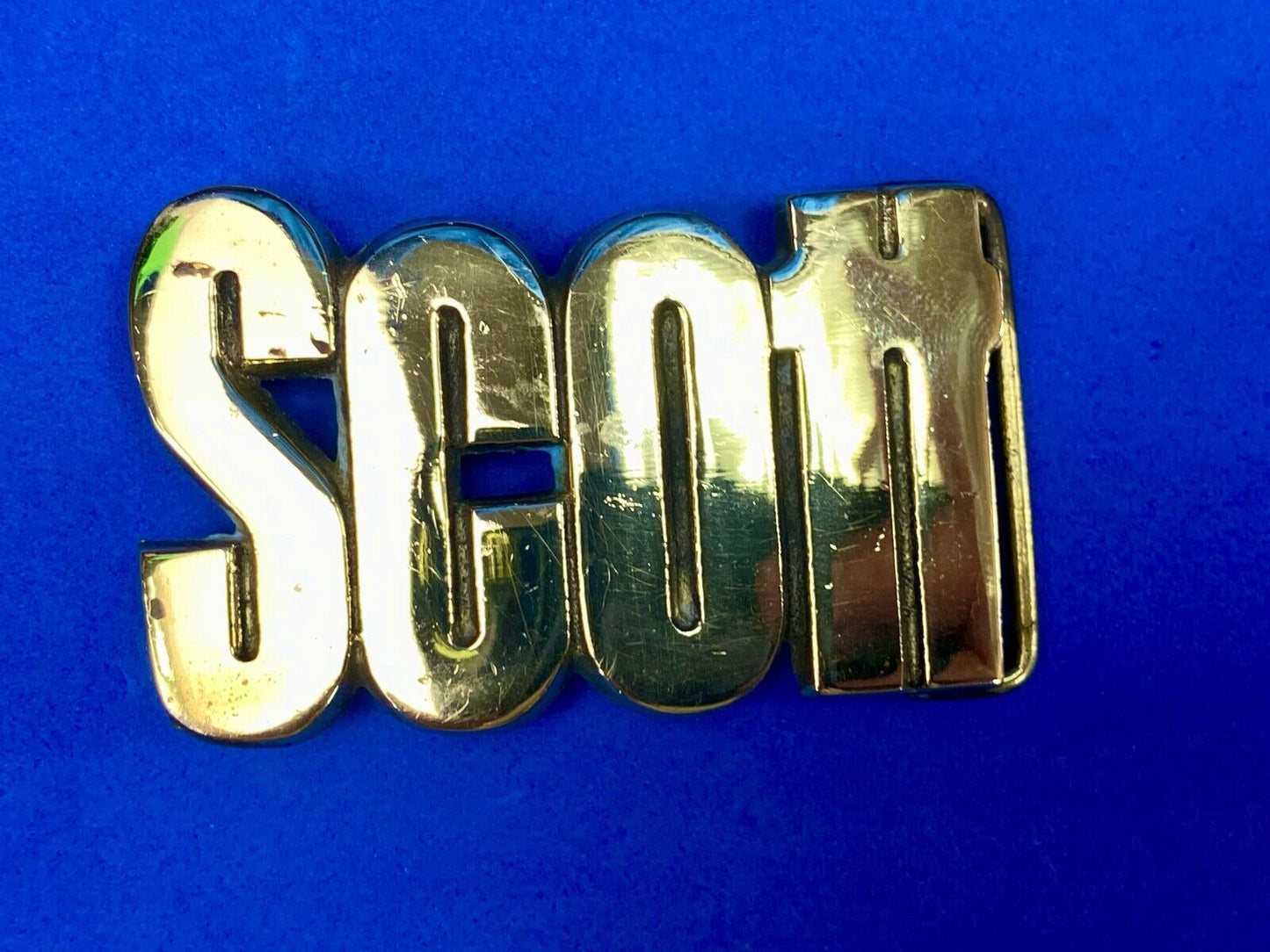 Vintage 70'S Baron Buckle Co Scott Cut-Out Name Belt Buckle - Solid Brass