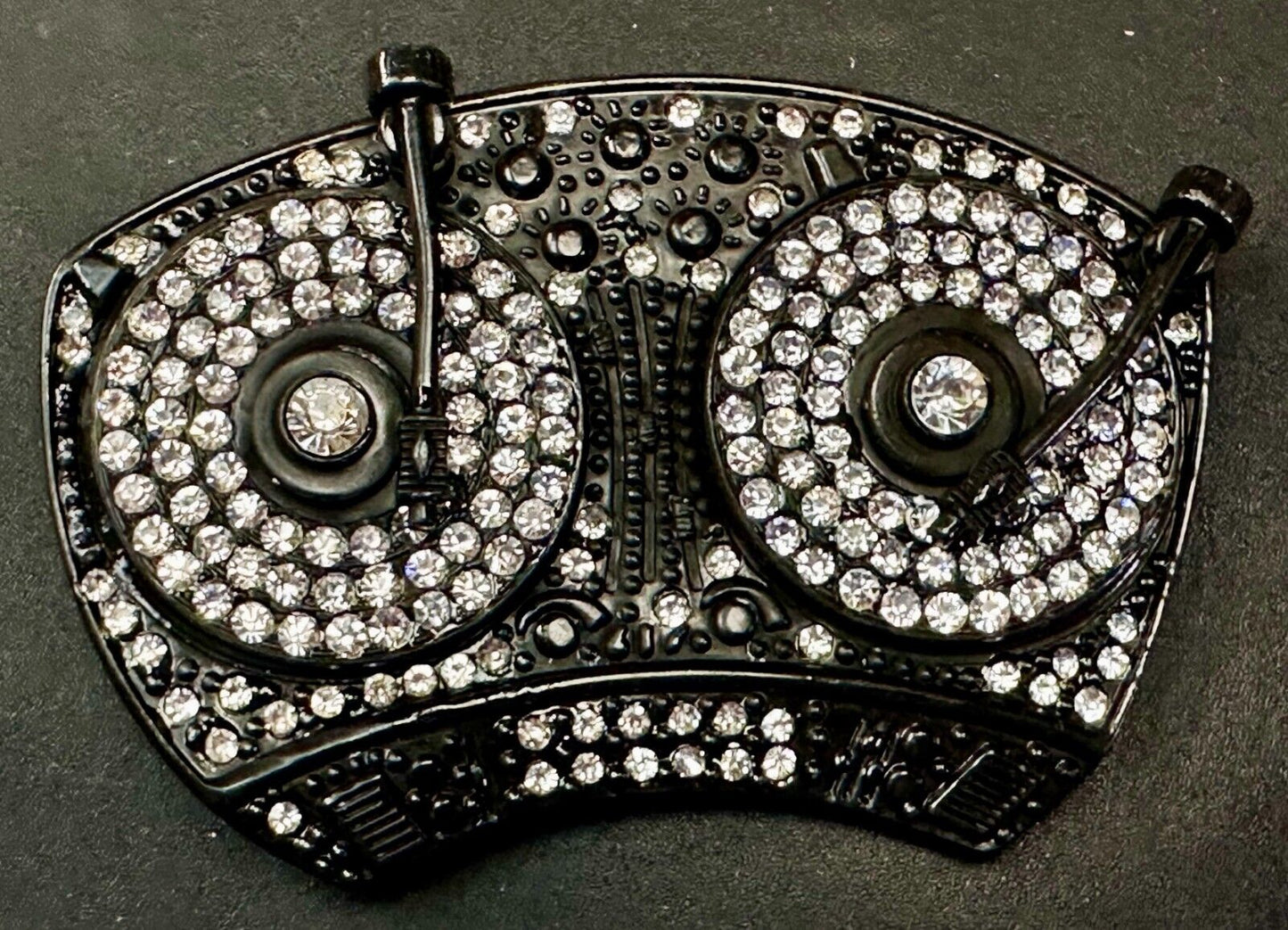 Spinner DJ Turntables Record Player Rhinestone Accented Turning Belt Buckle