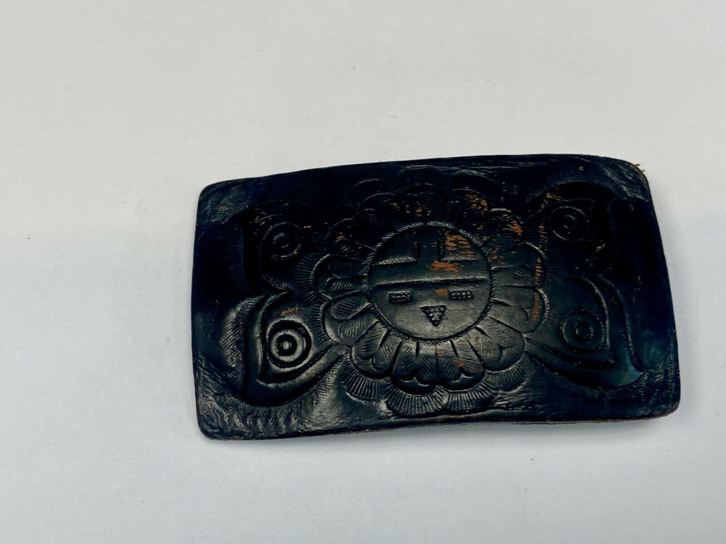 Vintage Black Leather Flower Pattern Belt Buckle