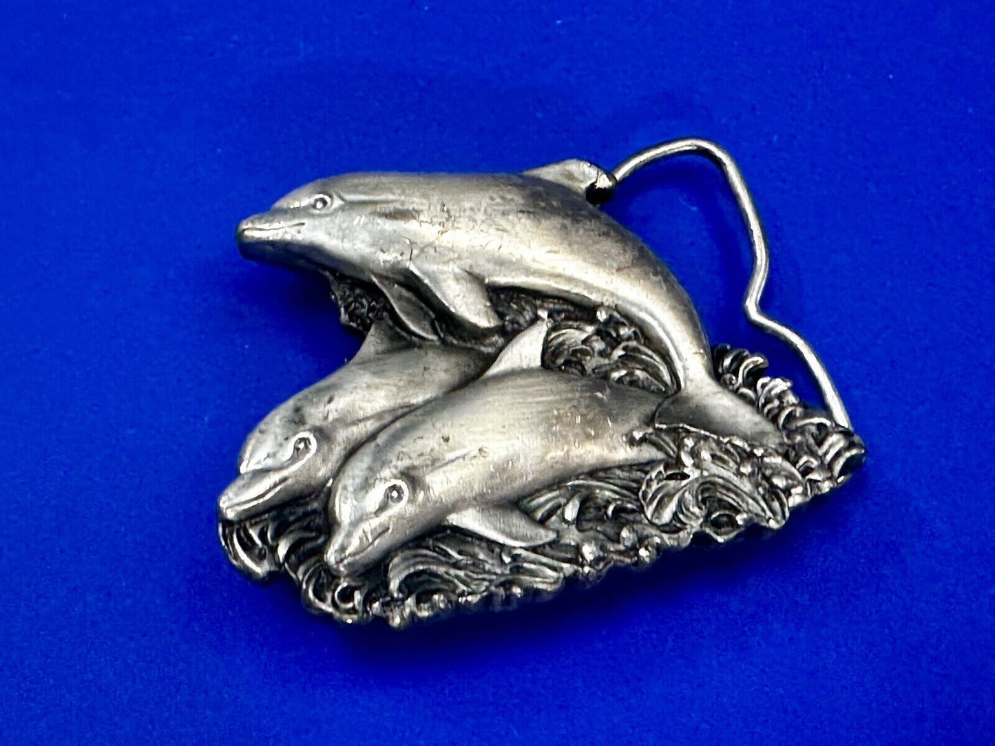Three Jumping Dolphins Vintage 1970's Nature Love Bergamot Belt Buckle