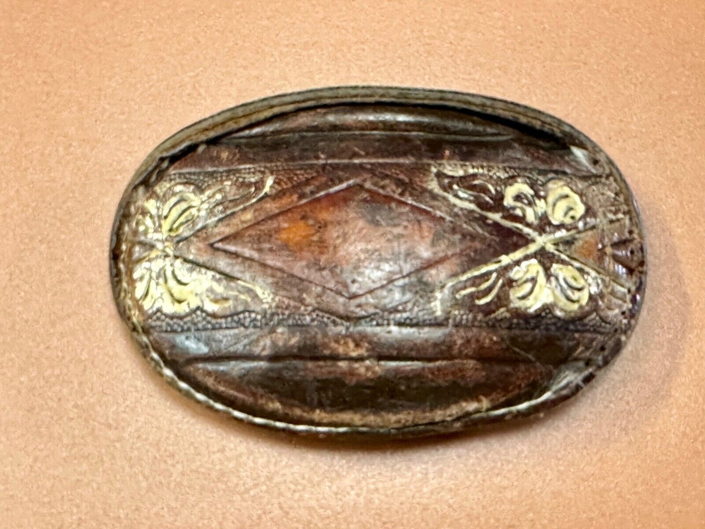 Vintage Cow Hyde Hand finished oval leather belt buckle