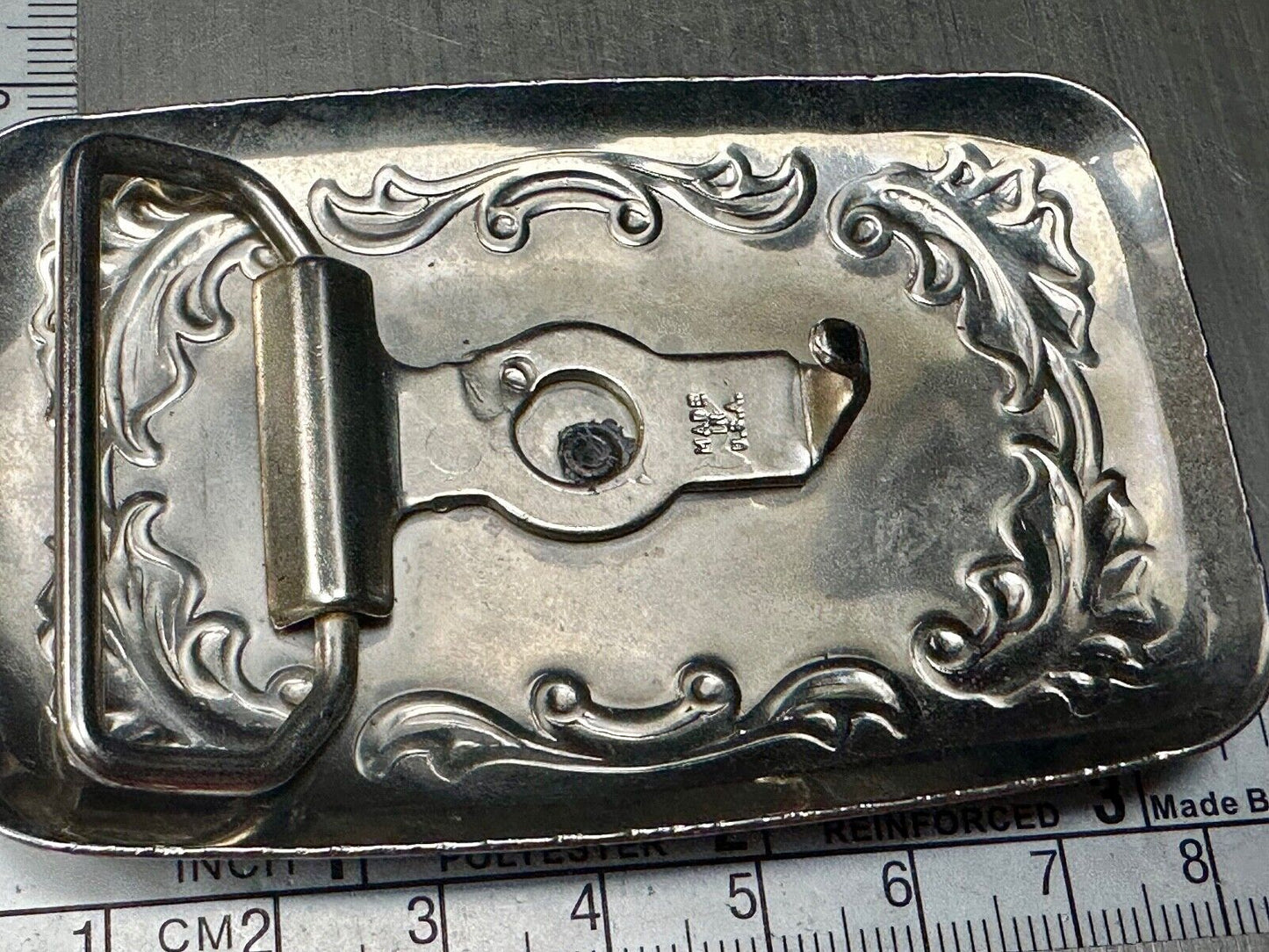 Vintage covered wagon two tone western mixed metal belt buckle