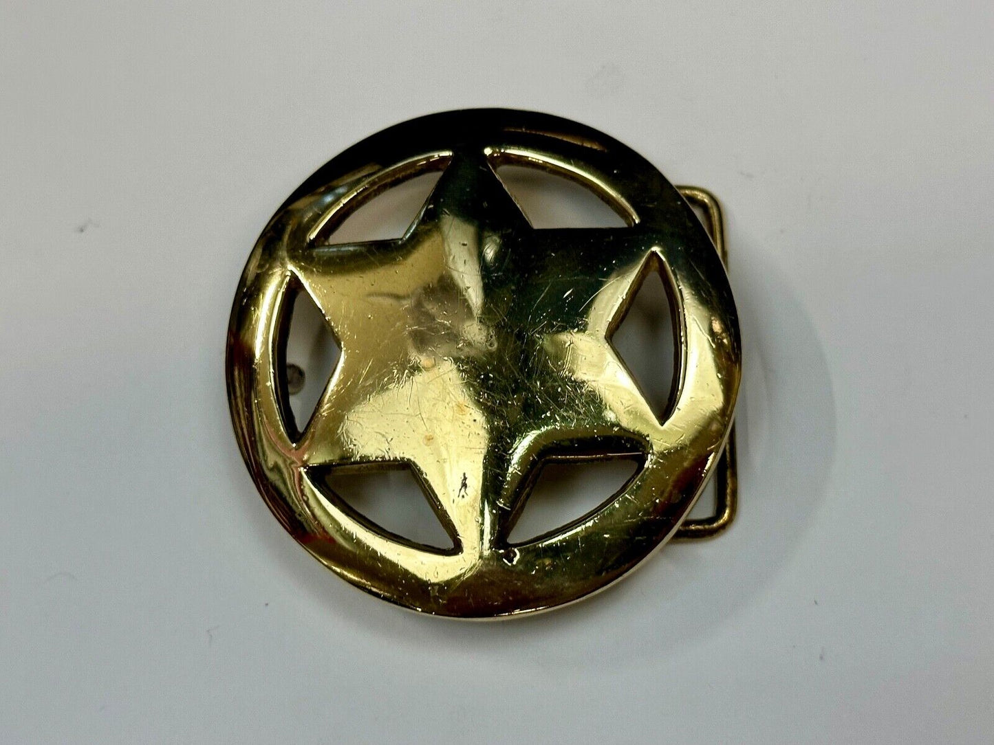 Badge Shaped Cutout Star in circle Vintage Solid Brass Belt Buckle