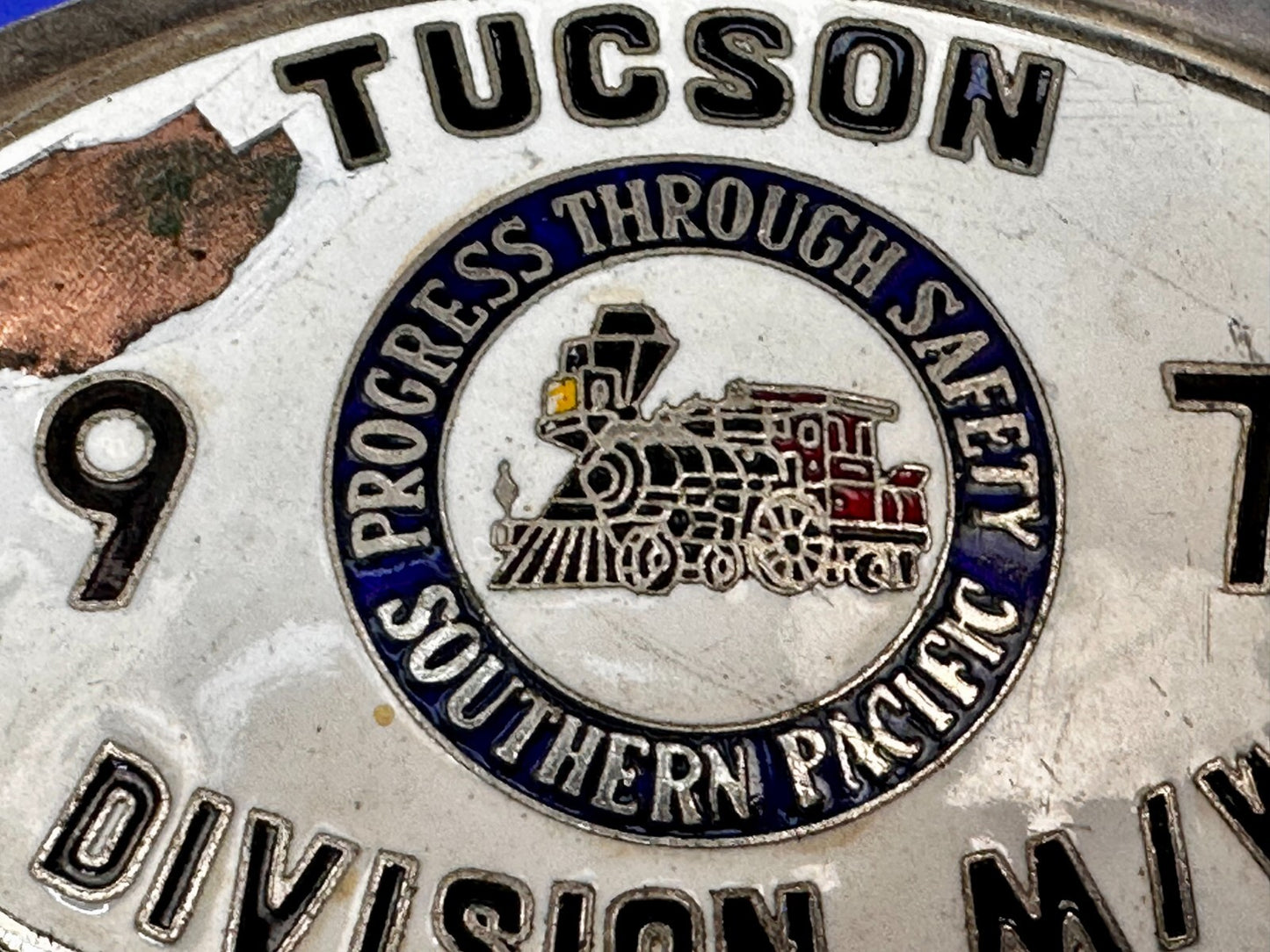 1978 Southern Pacific Tucson Division Railroad Safety Silver Tone Belt Buckle