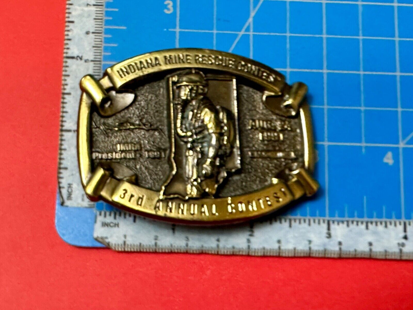 Vintage 1991 IRMA Indiana Mine Rescue Contest 3rd annual belt buckle