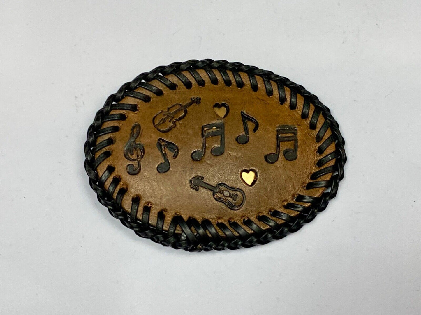 Vintage Eight 16Th Notes Violin Bass Treble Clef Musicians Leather Belt Buckle