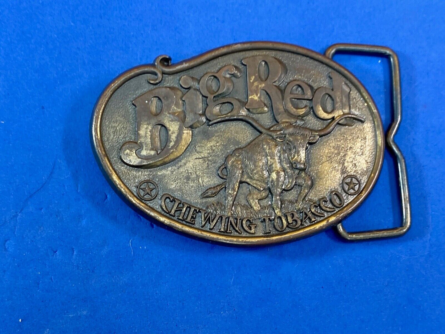 Vintage Big Red Bull Chewing Tobacco Detailed Belt Buckle - Rodeo Bull Longhorn