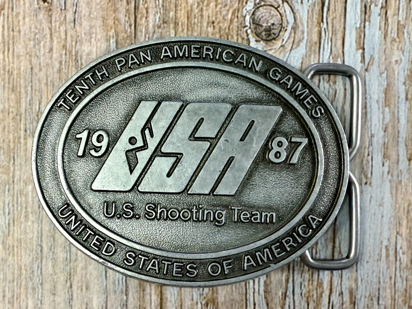 1987 USA U.S. Shooting Team Pan Am Games Commemorative NOS Belt Buckle