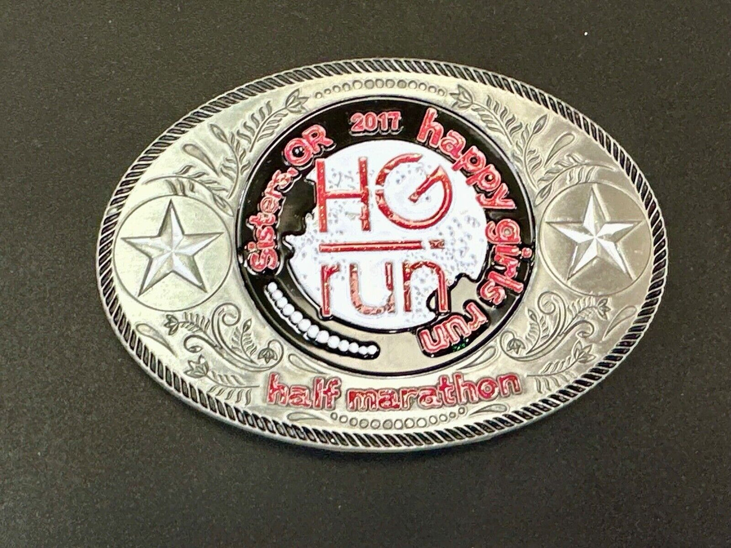 2020 Half Marathon award Happy Girls Sisters Run HG emblem belt buckle