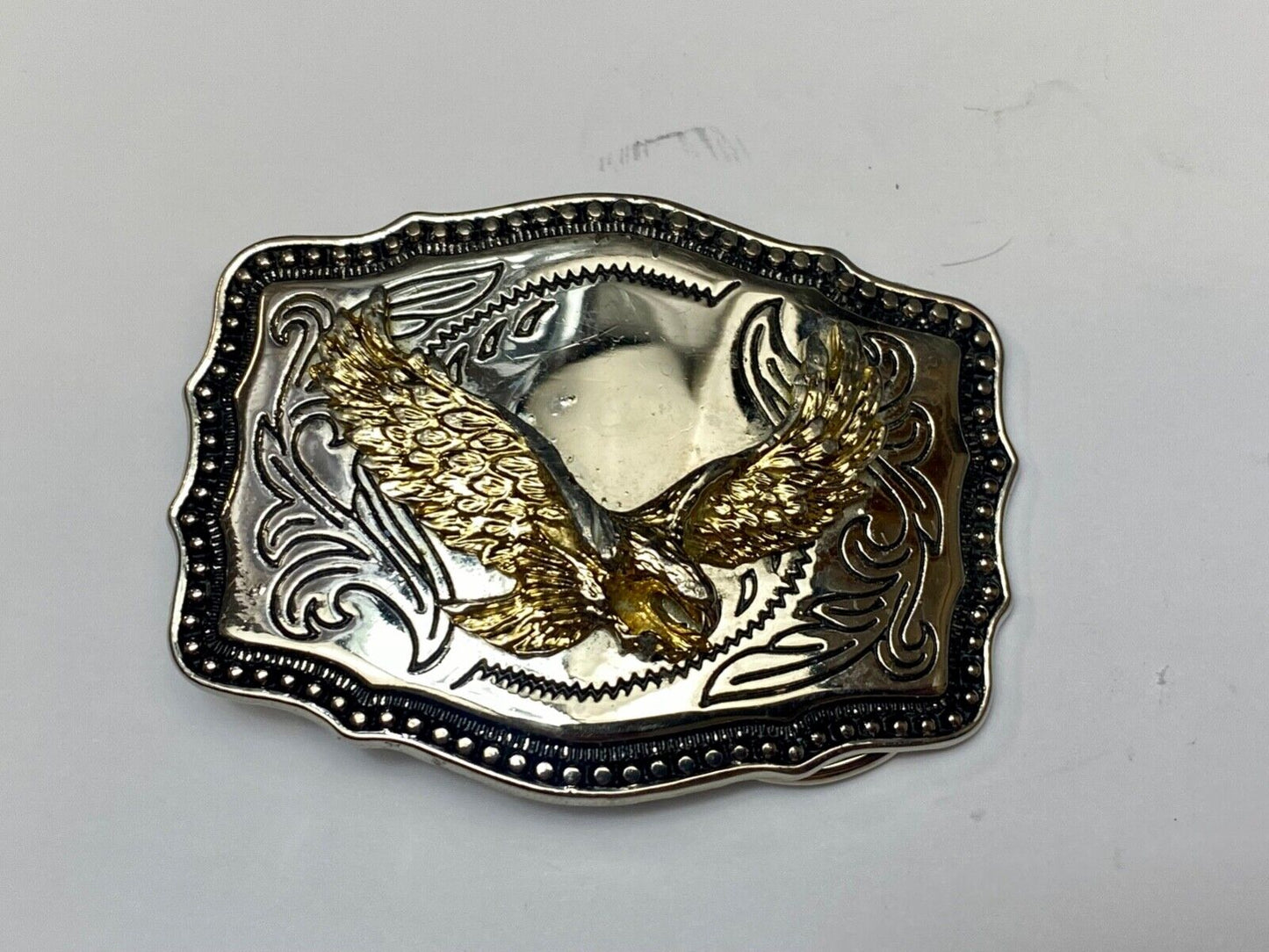 USA Made Vintage Two tone Majestic American Eagle Flying Wings Wide belt buckle