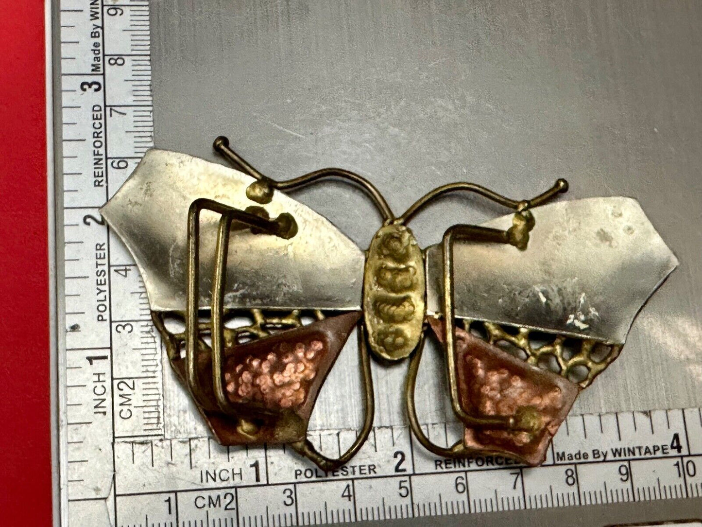 Vintage BUTTERFLY - Mixed metal ( India style ) cutout figural belt buckle
