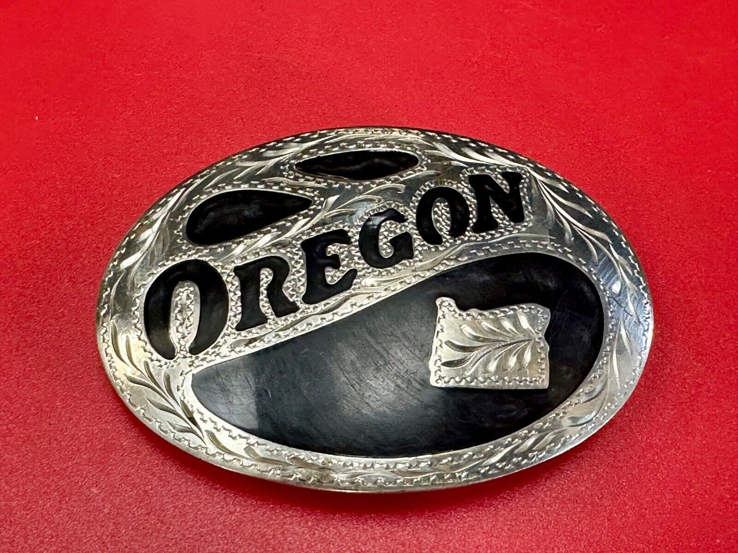 The Great State of Oregon Vintage inlaid ADM Silversmith Collection belt buckle