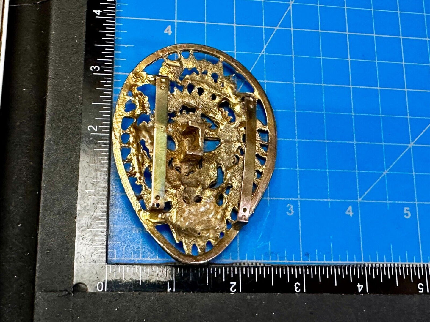 Beautiful Lion Tiger Head Vtg. Figural Cutout See Through Gold Tone Belt Buckle