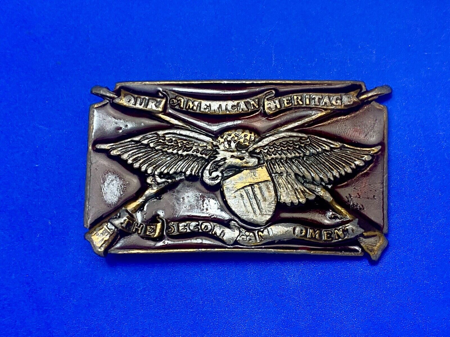 The Second Amendment Our American Heritage Bergamot 1976 gun rights belt buckle