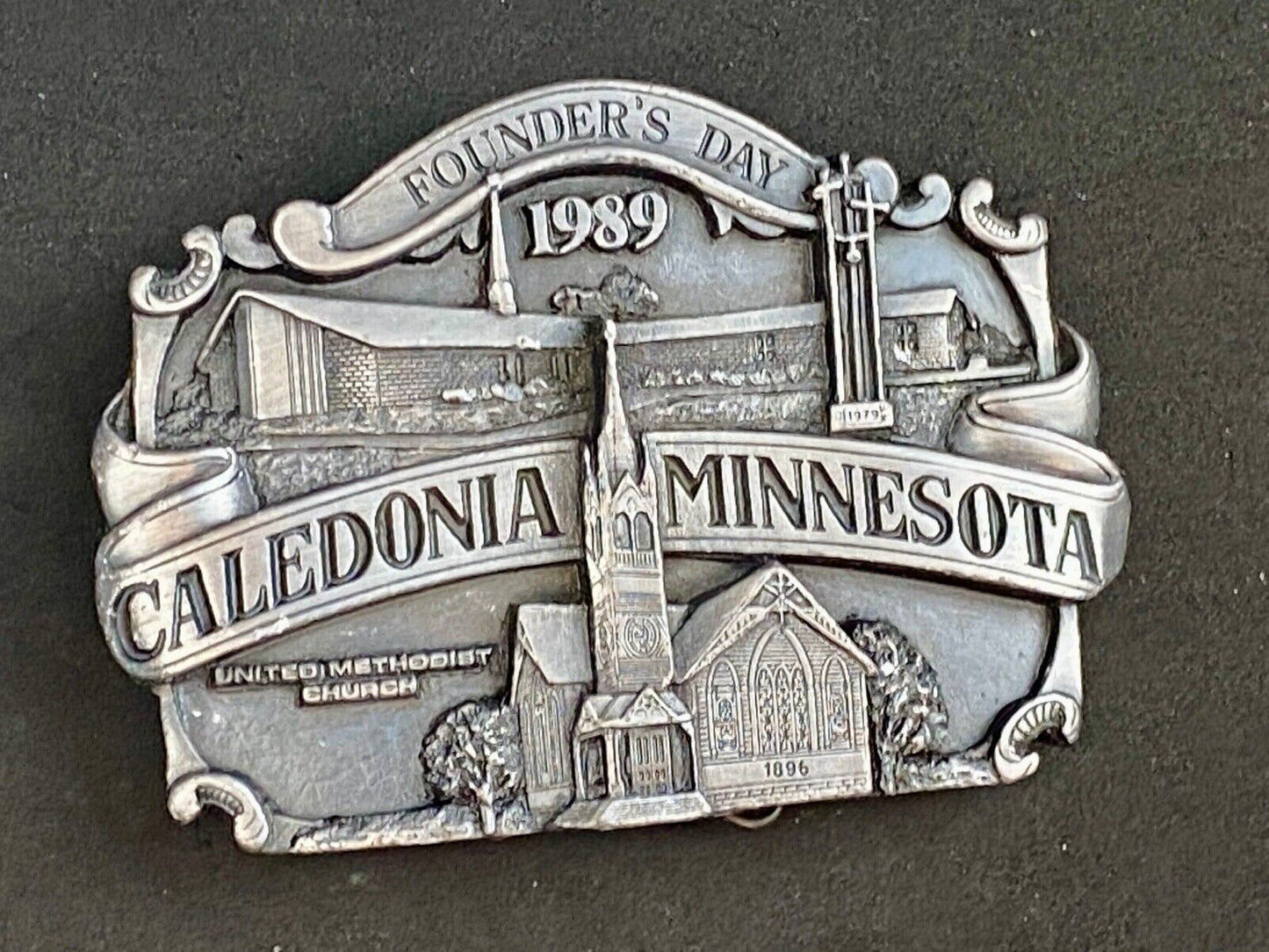 Vintage 1989 - Founder’s Days Caledonia MN belt buckle United Methodist Church