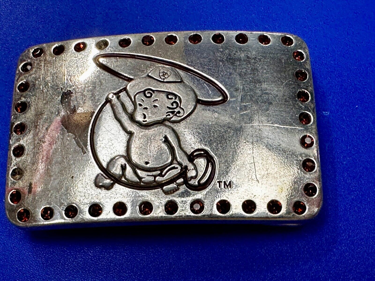 Baby Cowboy Roping Red Rhinestone Border Western Framed Ariat Belt Buckle