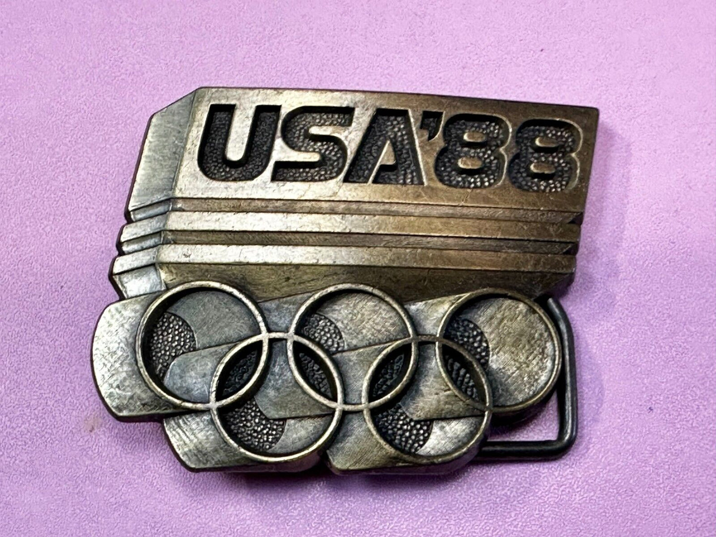 USA 1988 Olympic Games 5 Ring Emblem Commemorative Vintage Belt Buckle