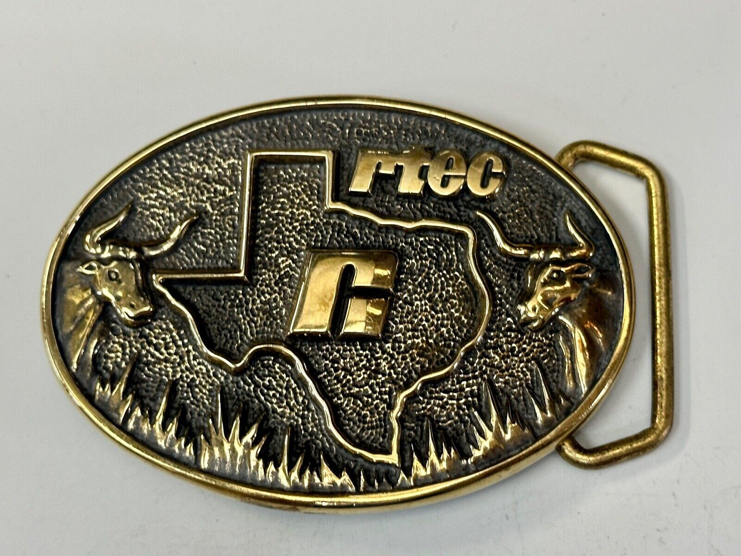 Texas RTEC Cattle Longhorn Cow Brass BTS Cowboy Western vintage belt buckle