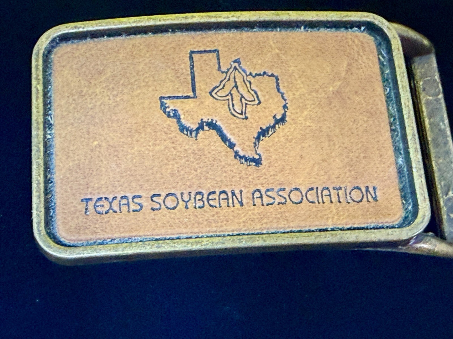 Texas Soybean Association Leather on Metal Commemorative Belt Buckle