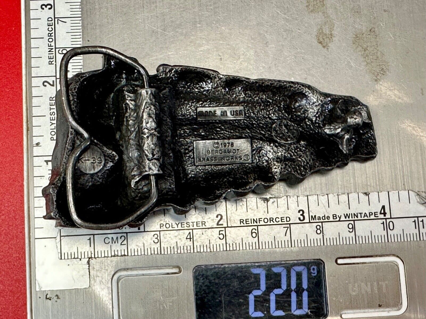 Vintage 1978 RR train Steam Engine Bergamot cutout belt buckle