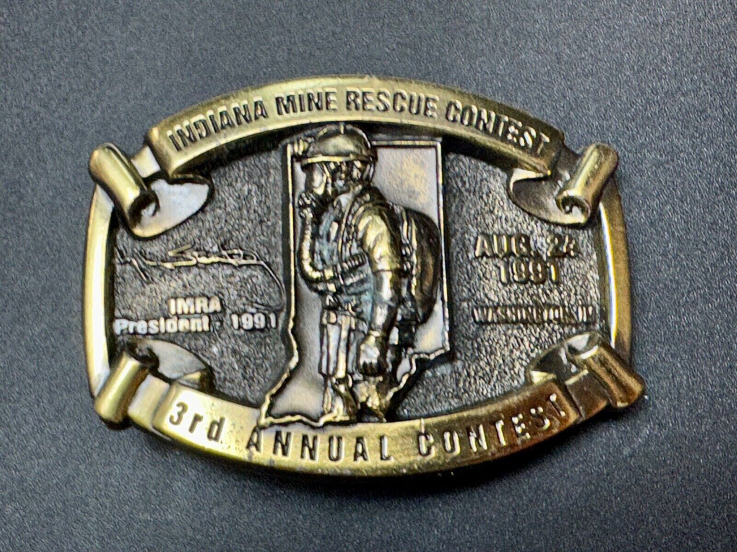 Vintage 1991 IRMA Indiana Mine Rescue Contest 3rd annual belt buckle