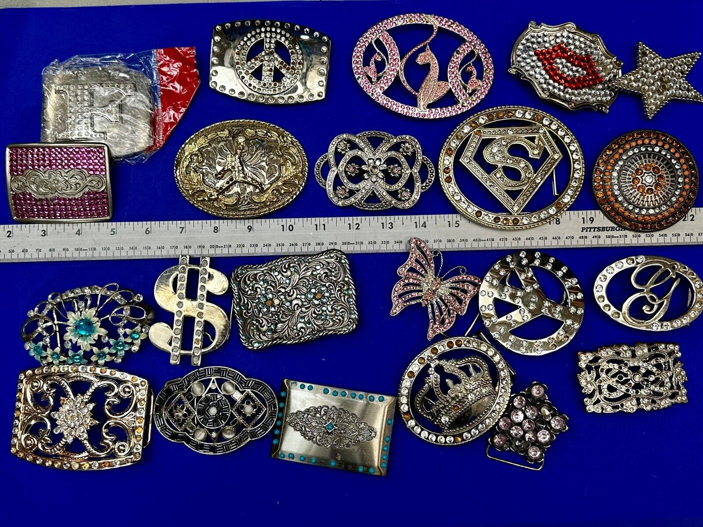 22 Bulk Lot Junk Drawer Grab Bag of REPAIR Belt Buckle - Missing Rhinestone's