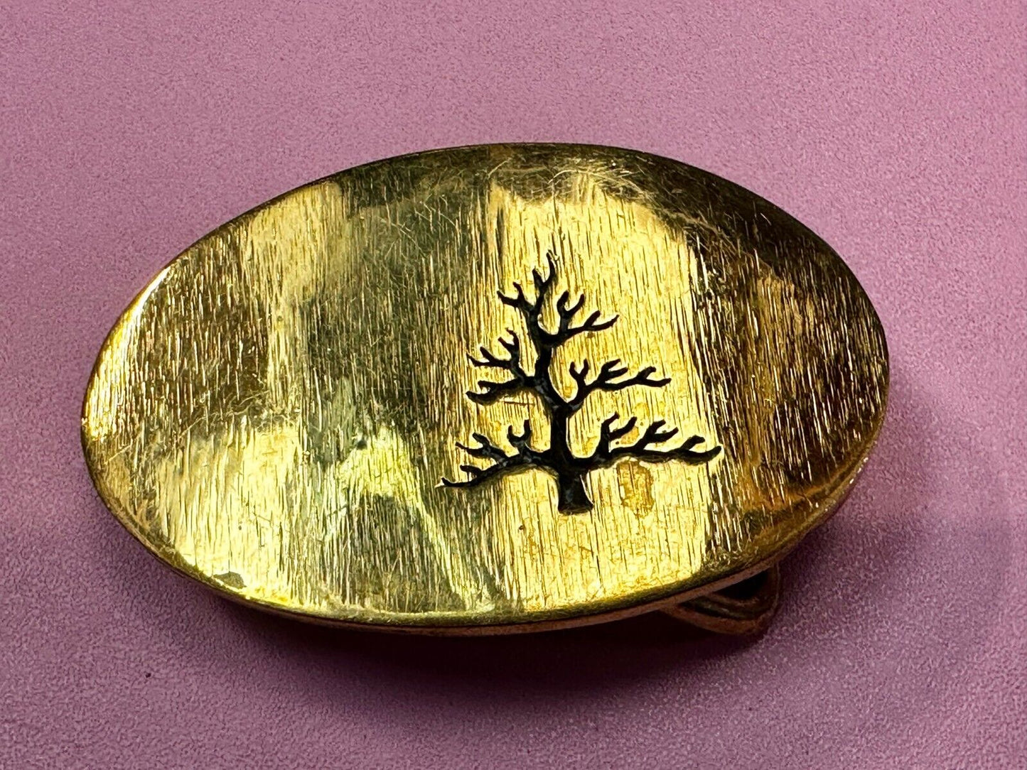 Black inland Fall Tree Small Hippy Vibe Brass Belt Buckle for up to a 1.25" belt