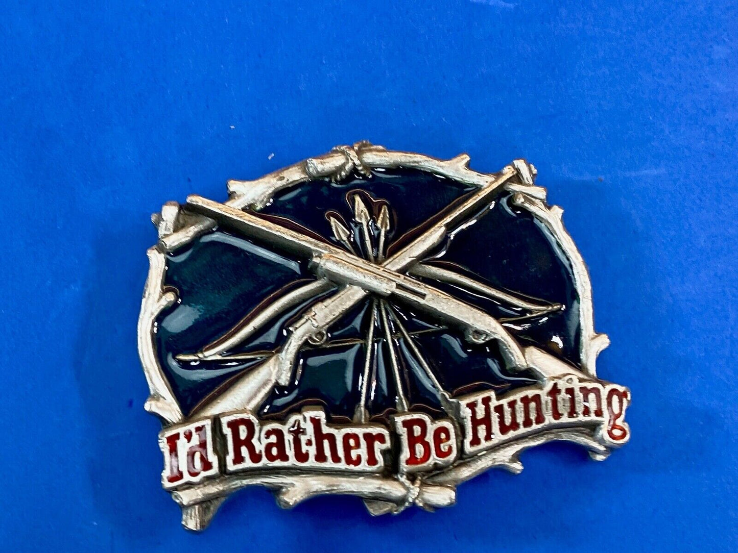 Vintage 1994 Id Rather Be Hunting Great American Belt Buckle - Crossed Shotguns